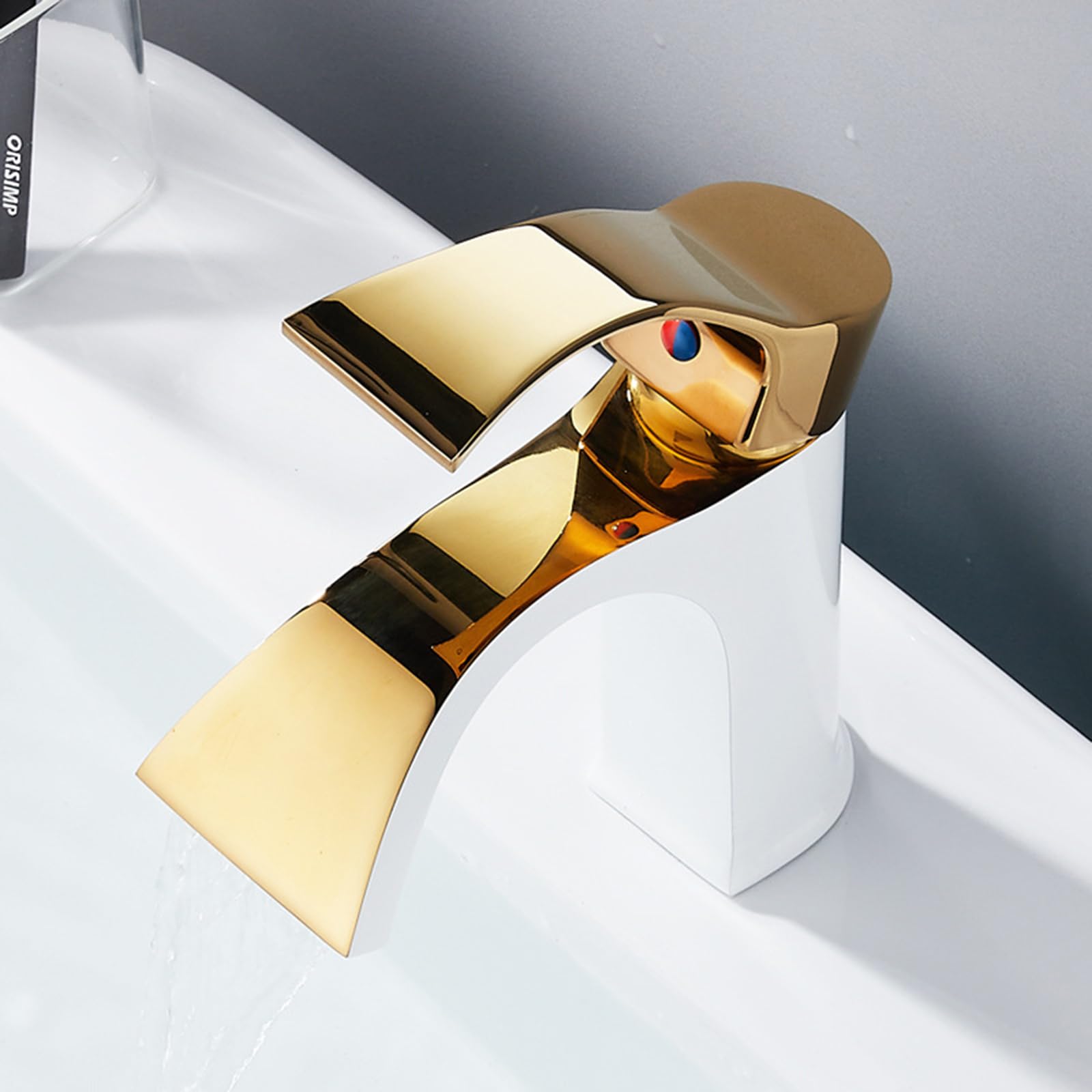 ANVLOJRIH Bathroom Sink Taps Basin Mixer Tap Waterfall Sink Tap Waterfall Mixer White+Gold