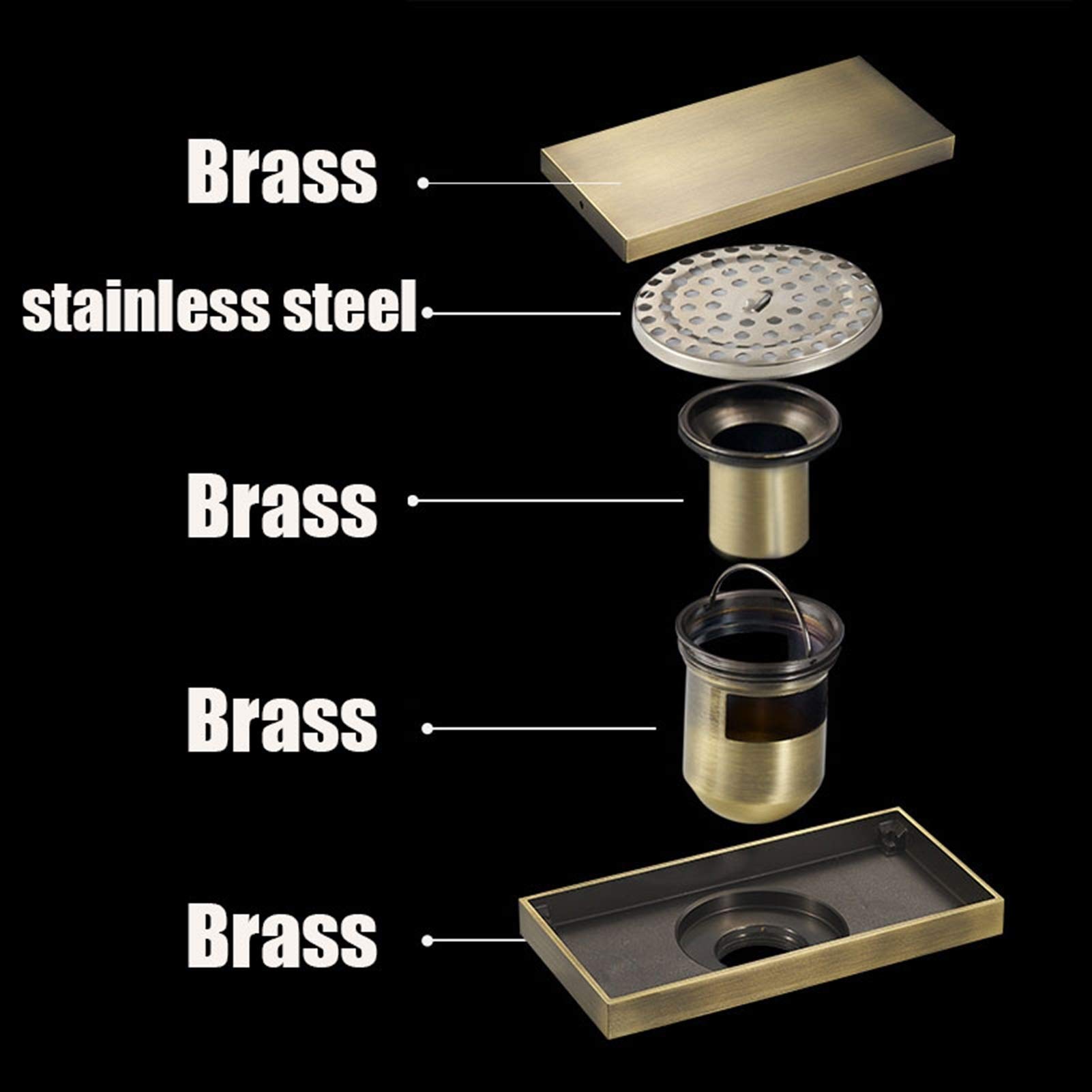 Desagüe de Ducha Rectangular Invisible con Tapa extraíble, desagüe de baño de latón con Filtro para Cocina, baño, Garaje y sótano, 7.8 x 3.9 Pulgadas (Cromo B)