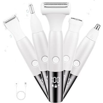 women's intimate shaver - 5 in 1 electric shaver for women - trimmer women ipx7 waterproof intimate shaver for women for body armpits bikini eyebrows and nose wet and dry