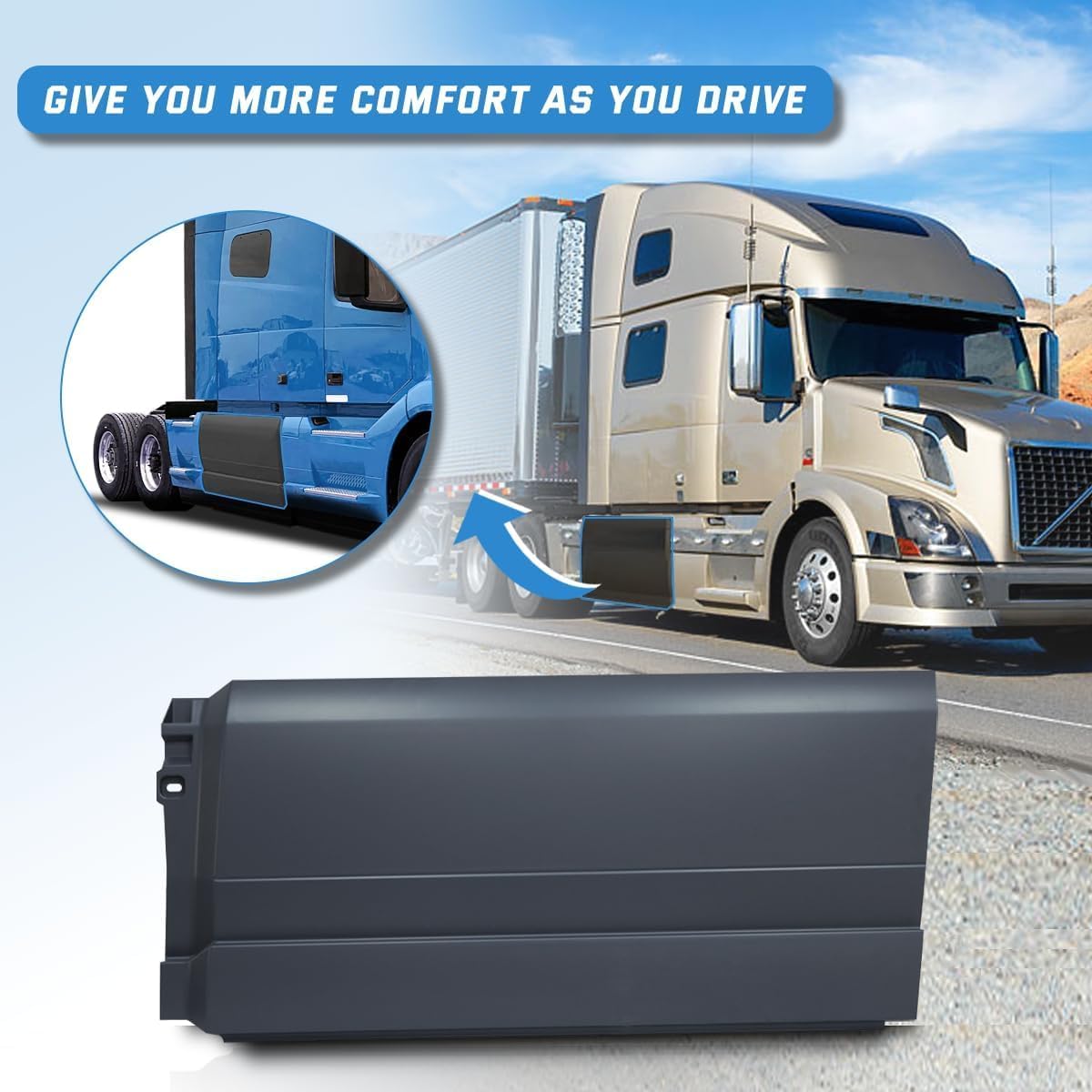 Left Black Middle Fairing Panel 66" Made of ABS Plastic Compatible with Volvo VNL 2018+