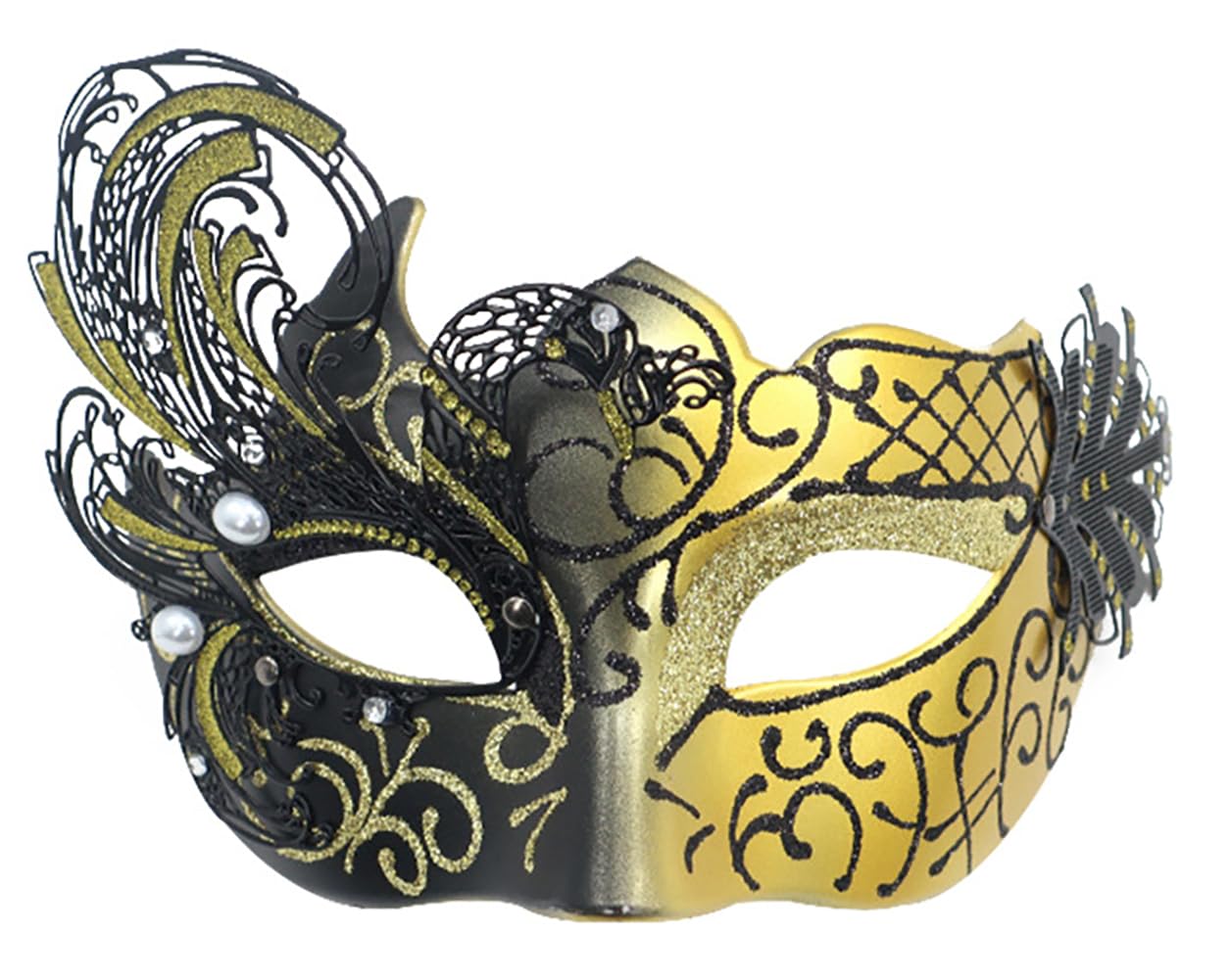 AZYOUNG 2025 Women's Masquerade Half Face Mask Retro Painted Swan Iron Mask (gold)