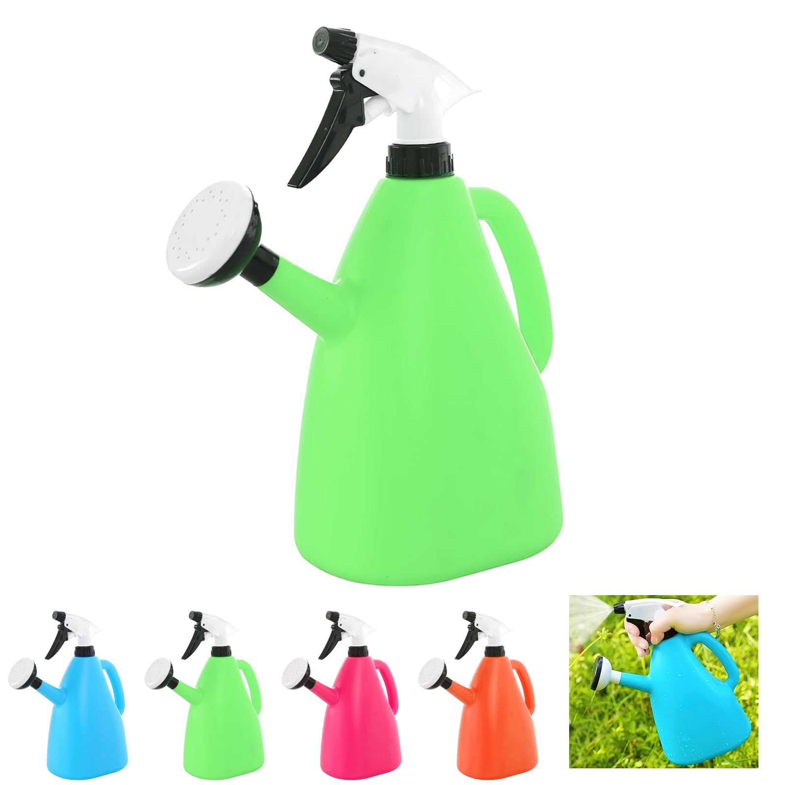 Dual-purpose Sprinkler Watering Can handheld portable Balcony Potted Watering Plant Garden Pot Tool, 2 in 1 Watering Can with Spray,small watering can with rose for indoor plants& yard lawn (Green)