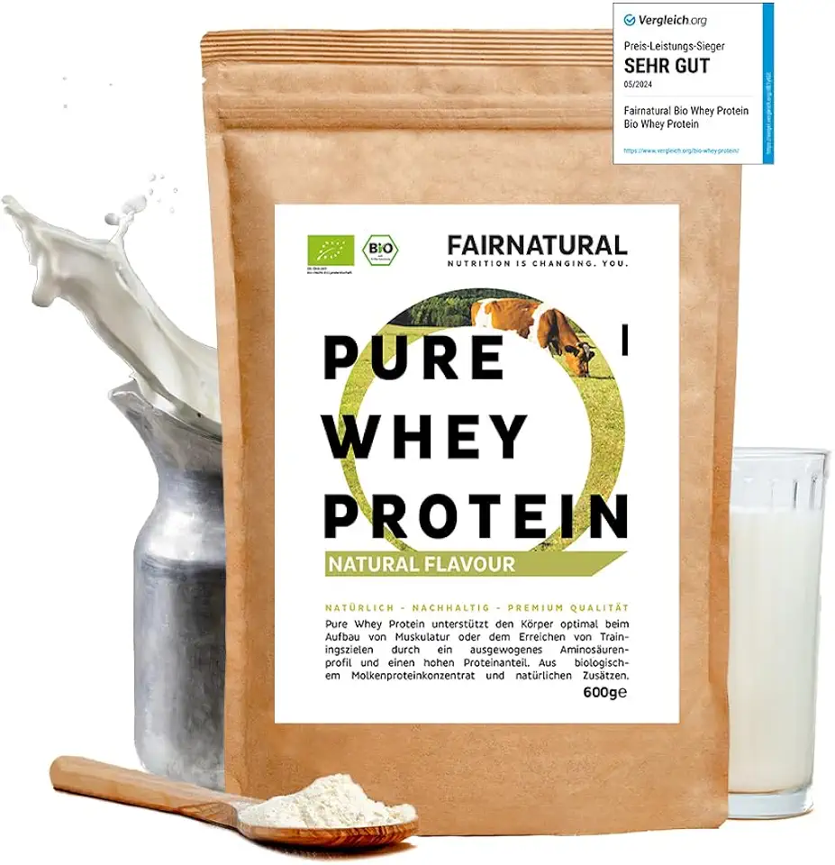 BIO WHEY Protein-Pulver Neutral ohne Chemie [Regional aus Deutschland] - Eiweiß-Pulver ohne Süßungsmittel für Eiweiß-Shakes & als Low-Carb Backprotein - 600g Molkenprotein ohne Zucker und ohne Soja