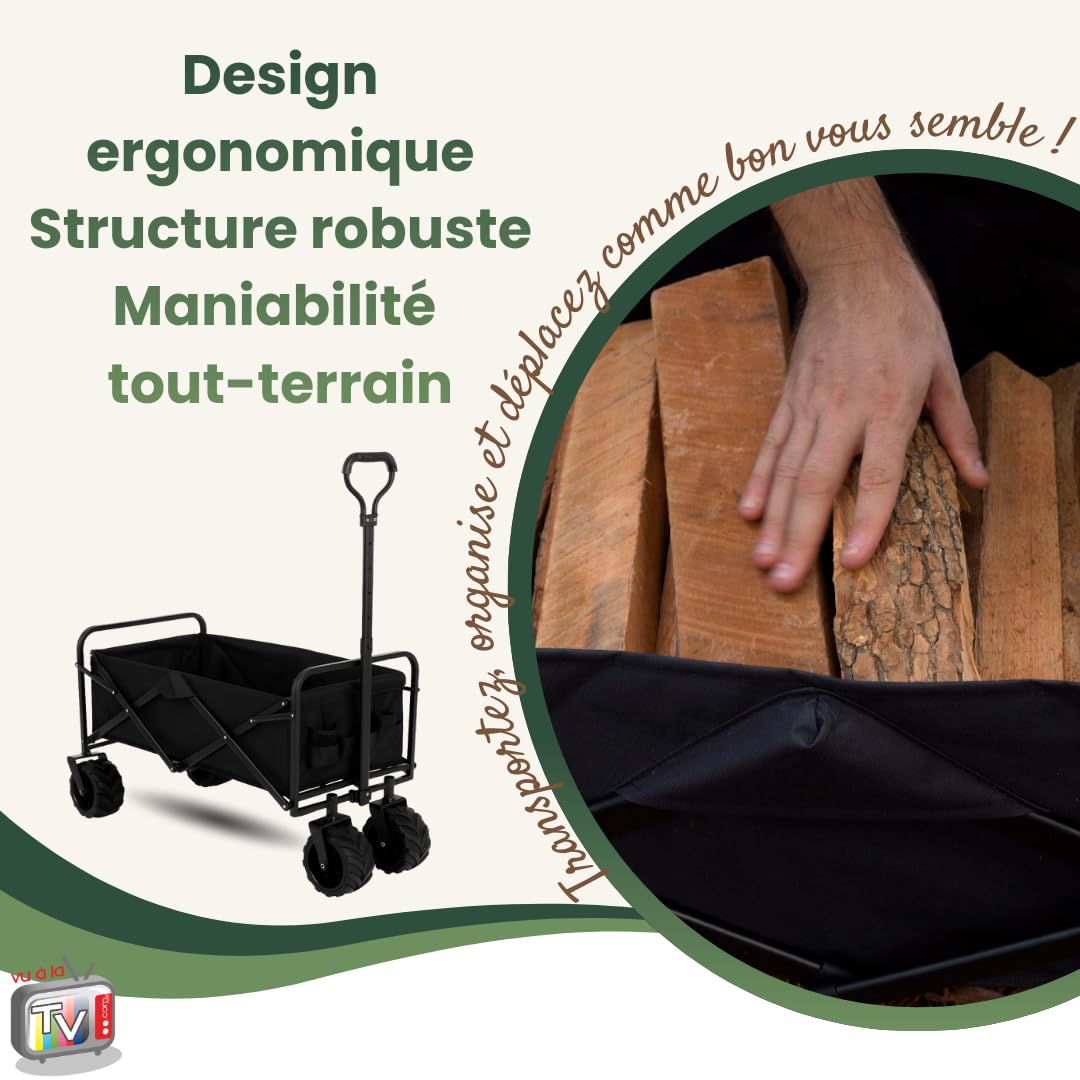 VENTEO - Chariot de Courses Pliable 150 kg Tout Terrain | Desserte à roulettes Métal avec Roues Pivotantes 360° | Solution Polyvalente en Complément d’Une Poussette Canne pour Jardin Plage Camping