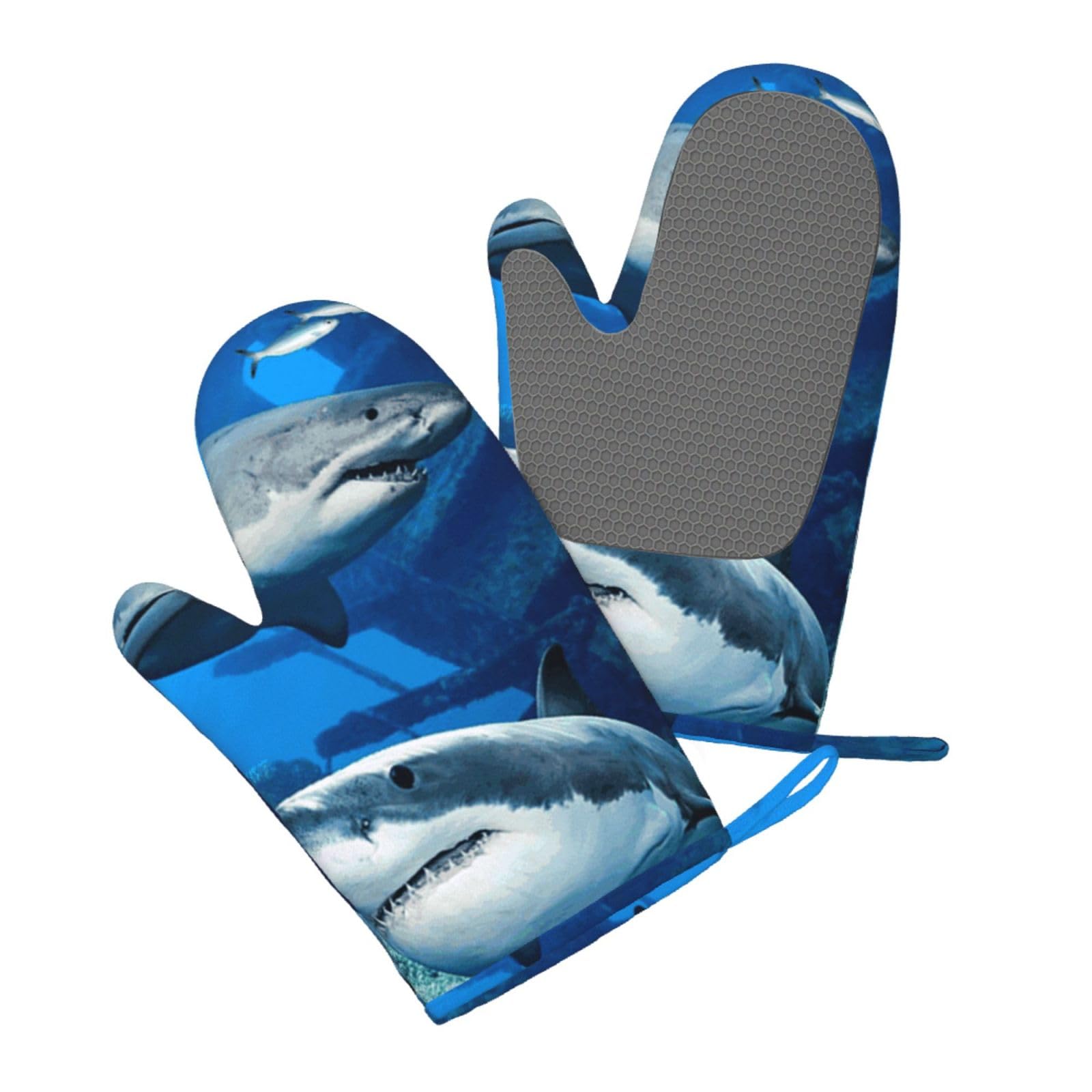 Silicone Oven Mitts Set 2PCS, Underwater Wildlife Printed Heat Resistant Non-Slip Silicone Oven Gloves for Kitchen Cooking Baking Microwave