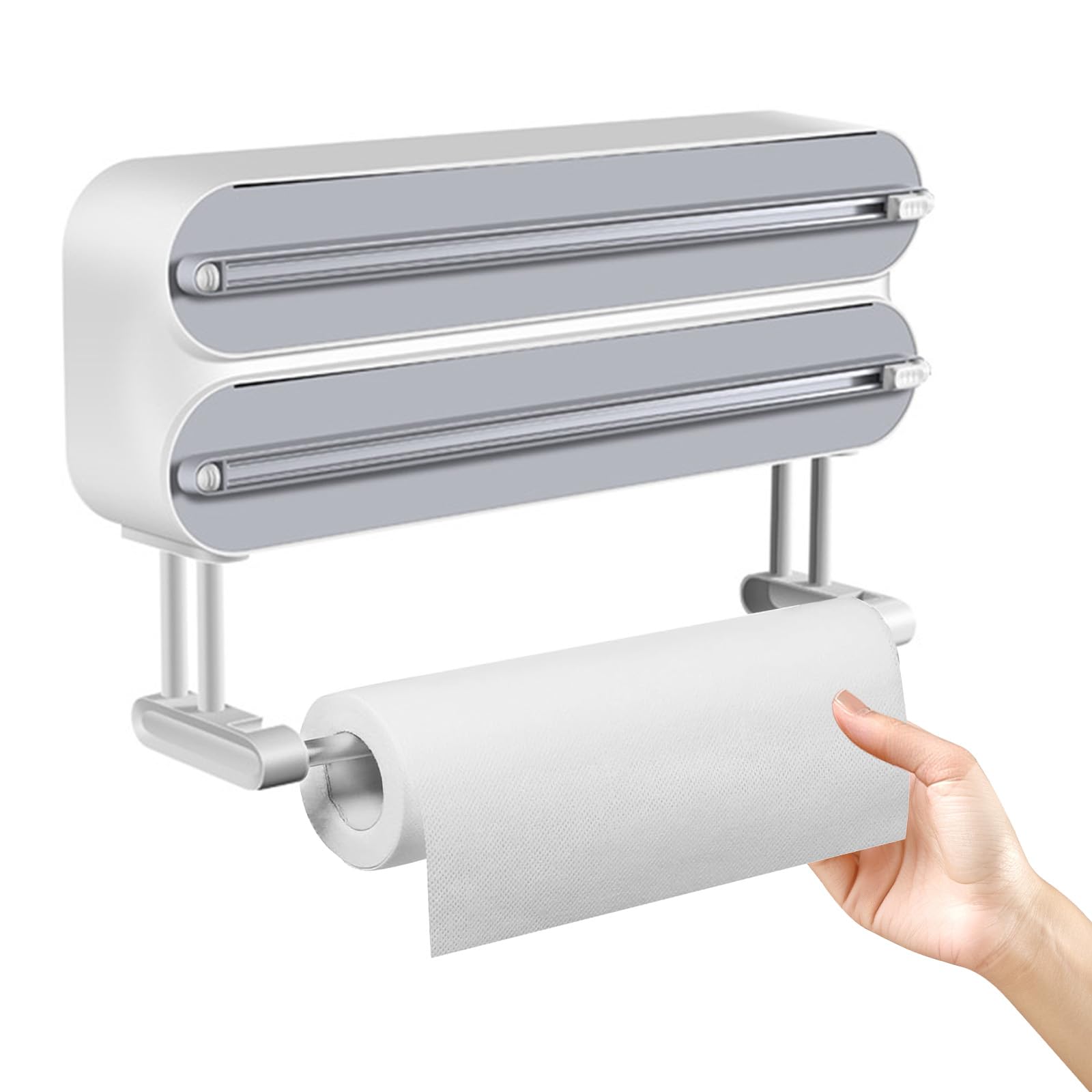 Kitchen Roll Holder, 3 In 1 Transparent Film Dispenser Wall Roll Holder Transparent Film Kitchen Magnetic Foil Cutter Aluminum Foil Dispenser
