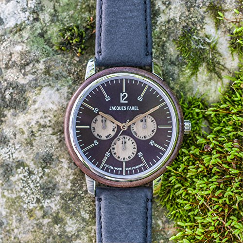 JACQUES FAREL Hayfield Montre avec Lunette en Bois pour Femmes et Hommes Cuir Organique Mouvement du Japon Multifonction analogique Quartz boîtier en Acier Inoxydable 5 Bar ORM 2002 – vue 7