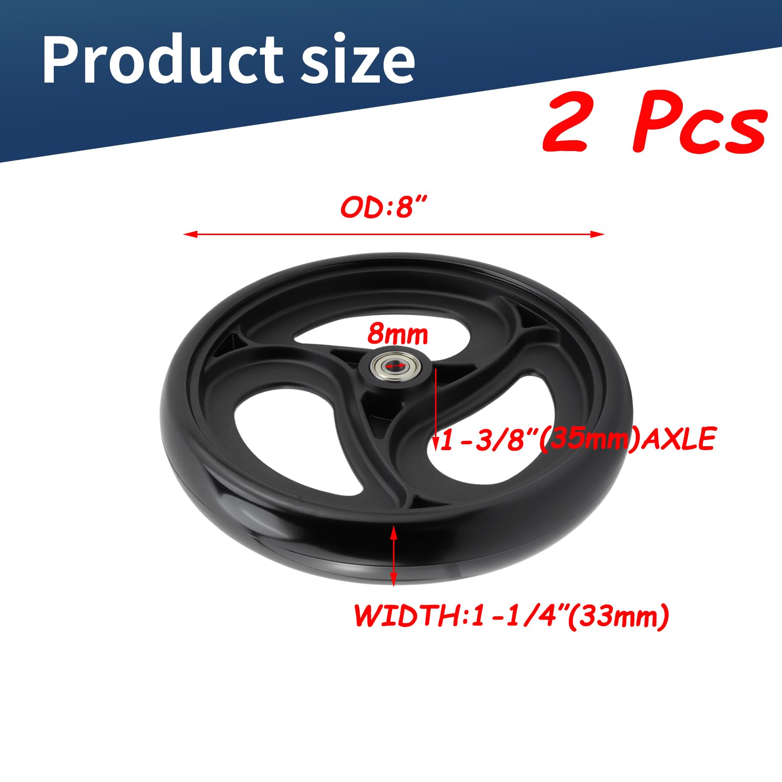 Semetall 2 ruedas de repuesto para silla de ruedas para andadores, ruedas delanteras antideslizantes de 8 pulgadas, ruedas delanteras de goma de repuesto para silla de ruedas, ruedas, ruedas,