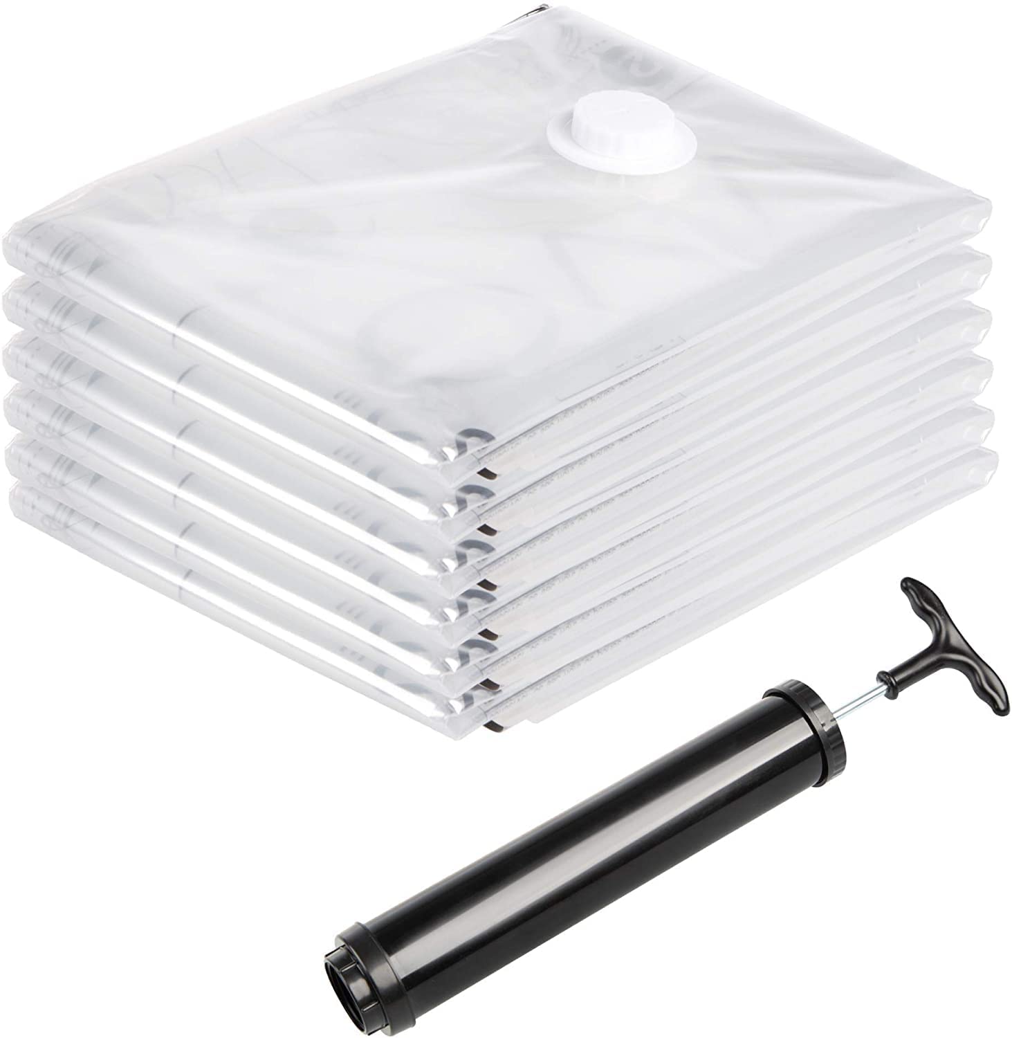Pack De 6 Sacs De Rangement Sous Vide + Pompe à Main - Pour Vêtements, Literie, Voyage - Gain De Place Jusqu'à 75%