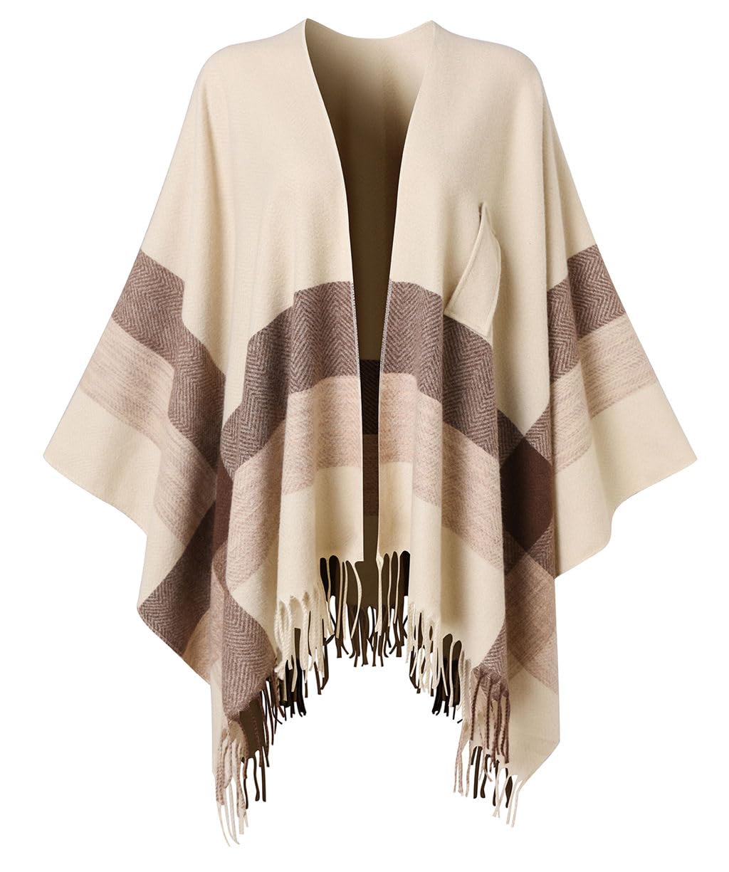 ferand Women's Elegant Shawl Wraps Plaid Fringe Poncho Cozy Soft Blanket Scarf for Fall Winter-picture-28