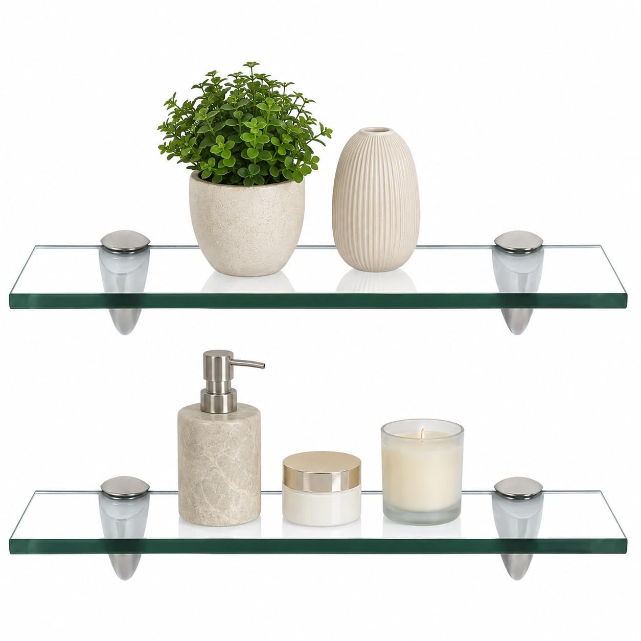 Set di 2 mensole in vetro da 50 x 10 cm, mensole da parete in vetro di sicurezza ESG da 8 mm, con supporto in vetro regolabile, mensola da bagno, doccia per bagno, cucina e balcone