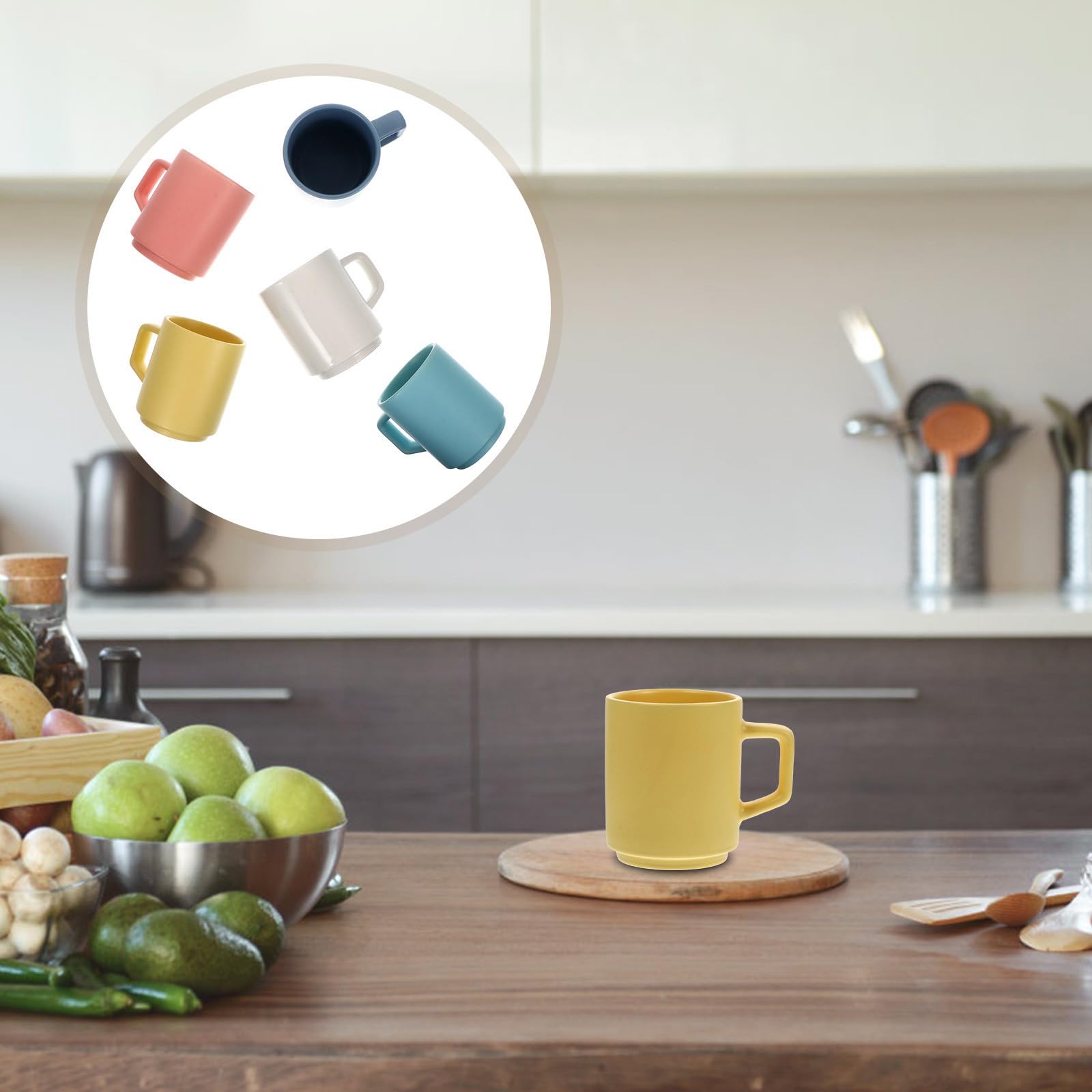 KALLORY Set da 5 Tazze in Ceramica Manico, Assorbimento Acqua Ridotto e Design Creativo, Perfette per Caffè, Tè e Bevande Quotidiane