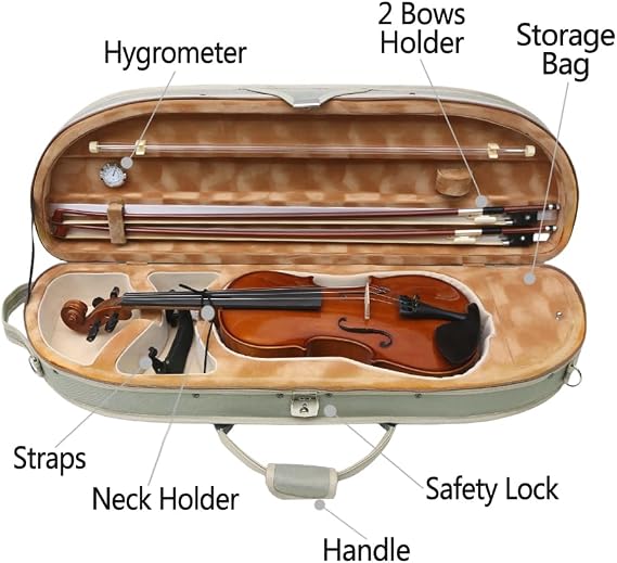 Vetimobato Violin Case 4/4 Full SizeSuper Lightweight (1.74 kg) Wooden Hard Shell Case with 600D Nylon Raincoat,Plush Interior,2 Bow Holders,HygrometerPortable Travel Backpack for Violins(Green)