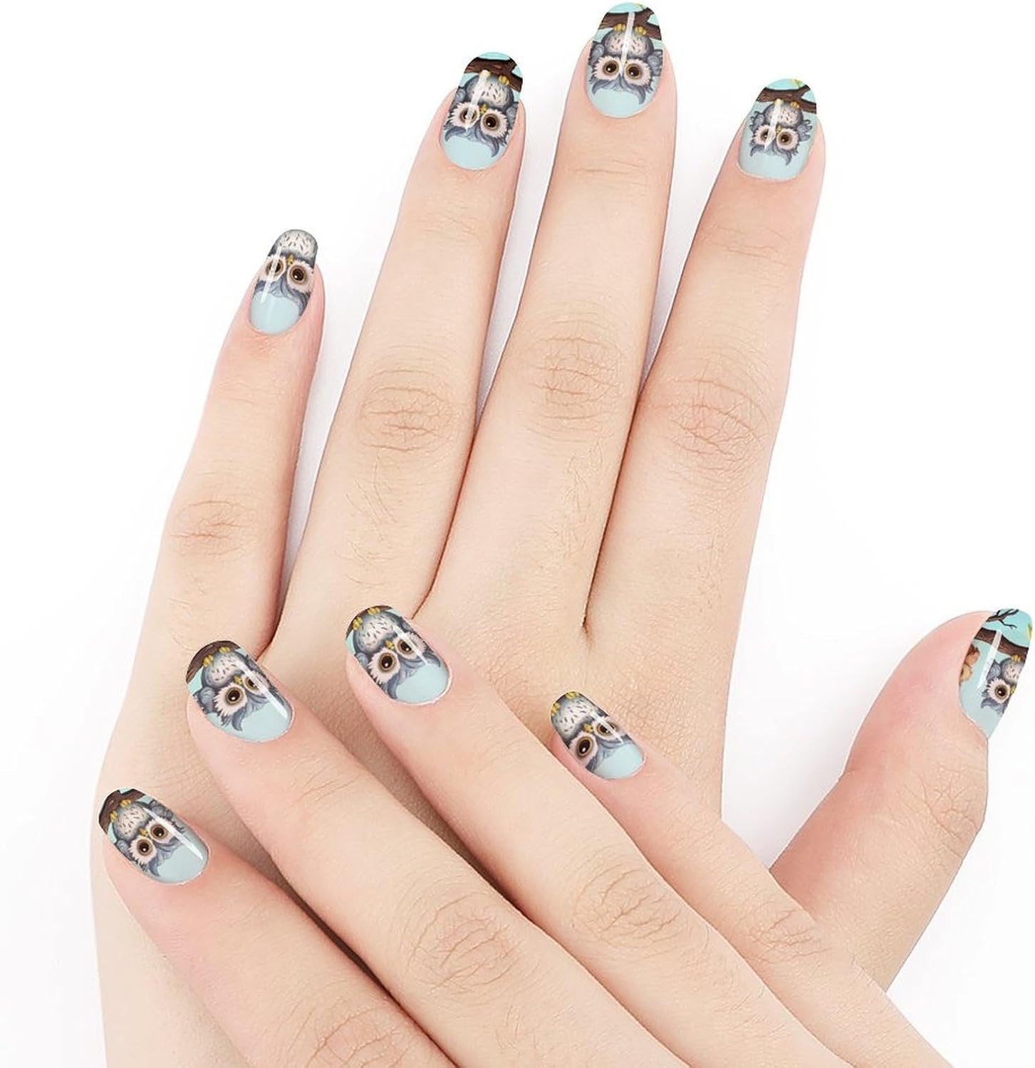 100 Pieces Full Nail Wraps Self-Adhesive Gel Nail Stickers for Women | Owls on A Branch Nail Strips, UV Free, Chip Resistant, Waterproof Full Cover, Long Lasting Nail Decals