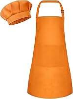 Vista 15 de Conjunto de Delantal y Gorro de Chef para Niños, Delantal Infantil Ajustable con 2 Bolsillos, para Niños Chef y Pintura, Cocinar, Hornear Azul