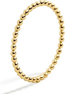 Me&Hz 14K Gold Plated Stackable Rings for Women - Dainty Thin Beaded Twist Hammered CZ Bands for Stacking, Midi Knuckle Pinky