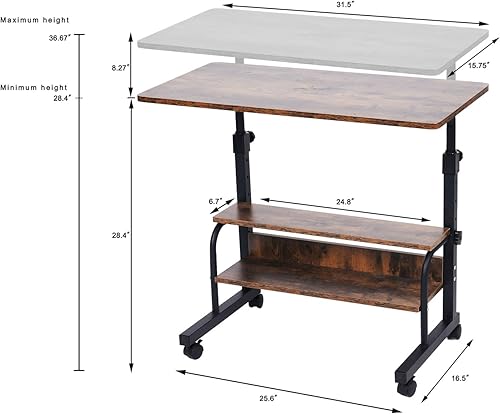 Miniatura 3 de Escritorio portátil con ruedas de altura ajustable, escritorio de pie pequeño de 32 pulgadas, escritorio de computadora para espacio pequeño,
