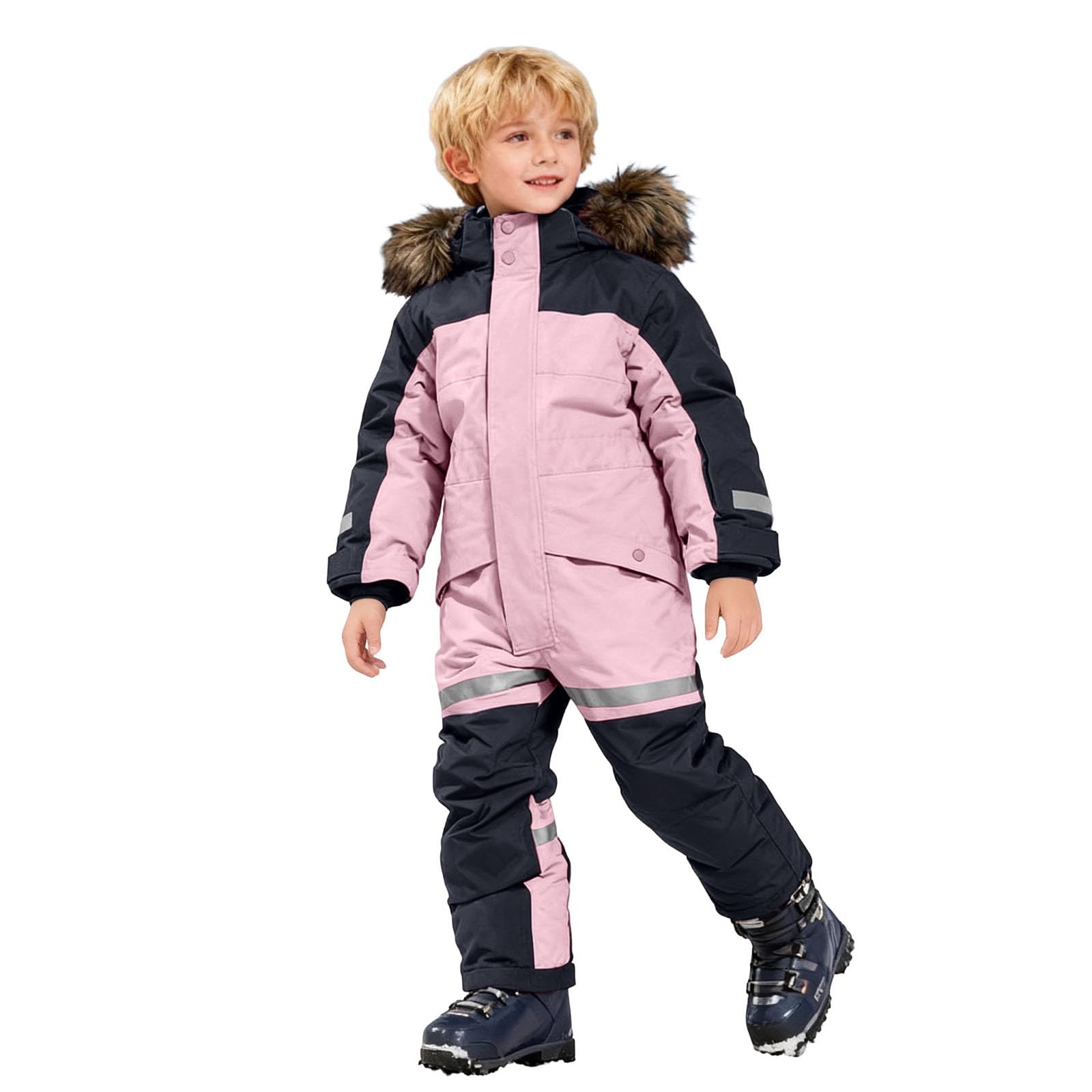 Tuta da neve per bambini, taglia 3-14 anni, impermeabile, antivento, calda, invernale, con collo in pelliccia, abbigliamento da sci