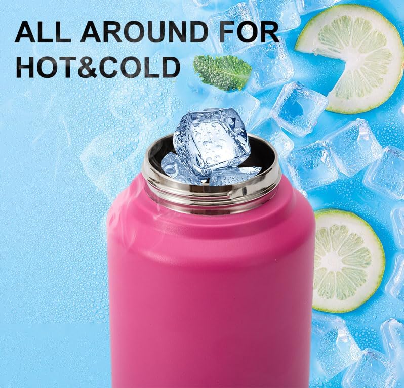 Insulated Water Bottle with Straw Lid & Handle, Vacuum Stainless Steel Travel Mug Fits in Car Cup Holder for Hot and Cold Beverages Travel Friendly Durable Leak Proof (Raspberry Vibes, 40oz)