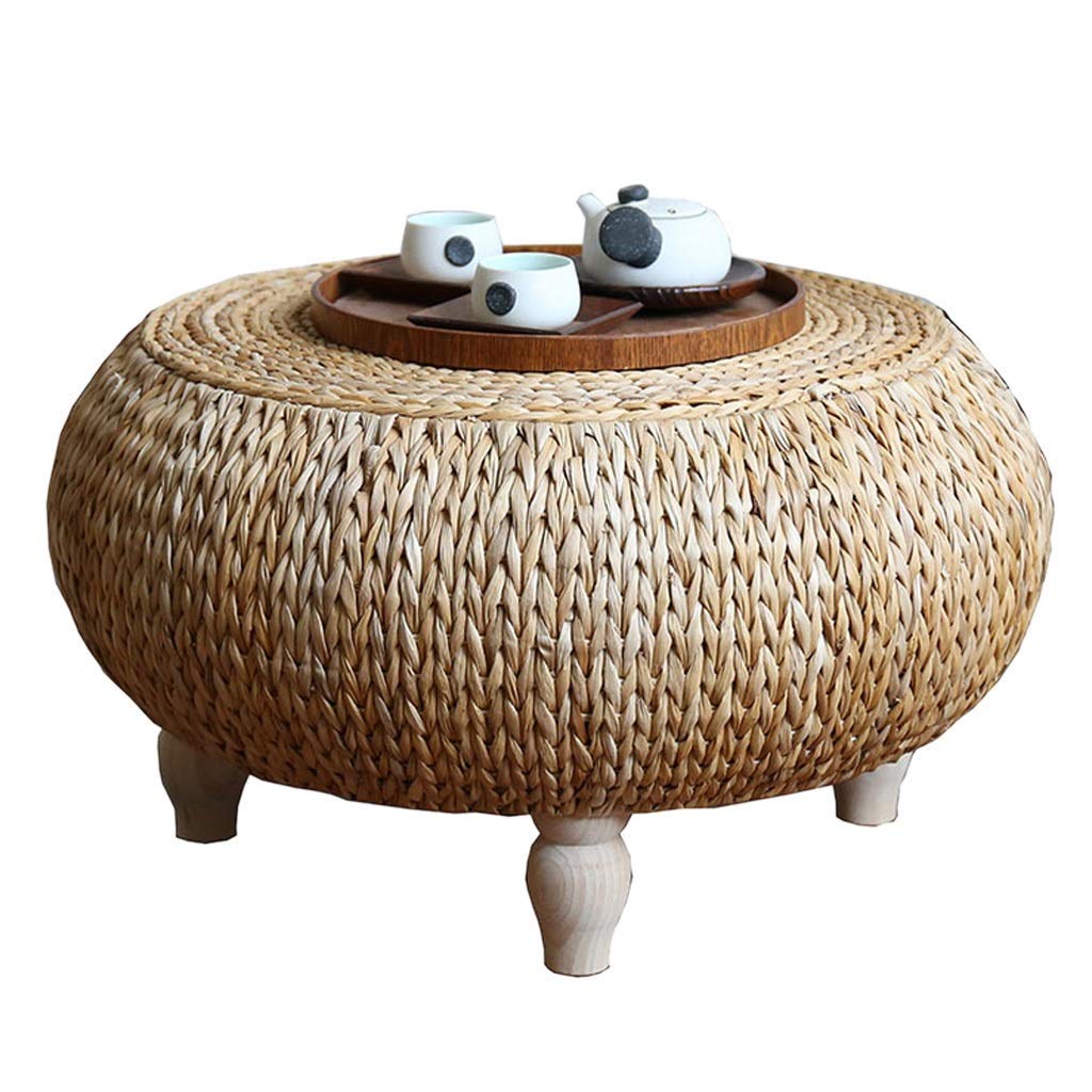 Stolik kawowy stylowy tatami herbata rattanowa trawa okno japoński styl skandynawski drewno balkon kawa osobowość herbata sztuka (rozmiar: 36 x 36 x 22 cm)