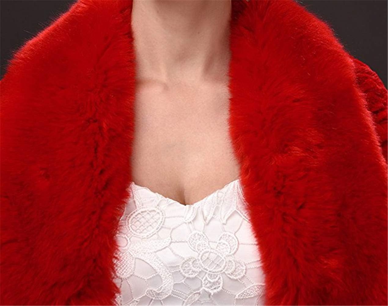 Oncefirst Women's Winter Faux Fur Wedding Jacket for Bride Wrap Shawl Bolero Jacket - Image 4