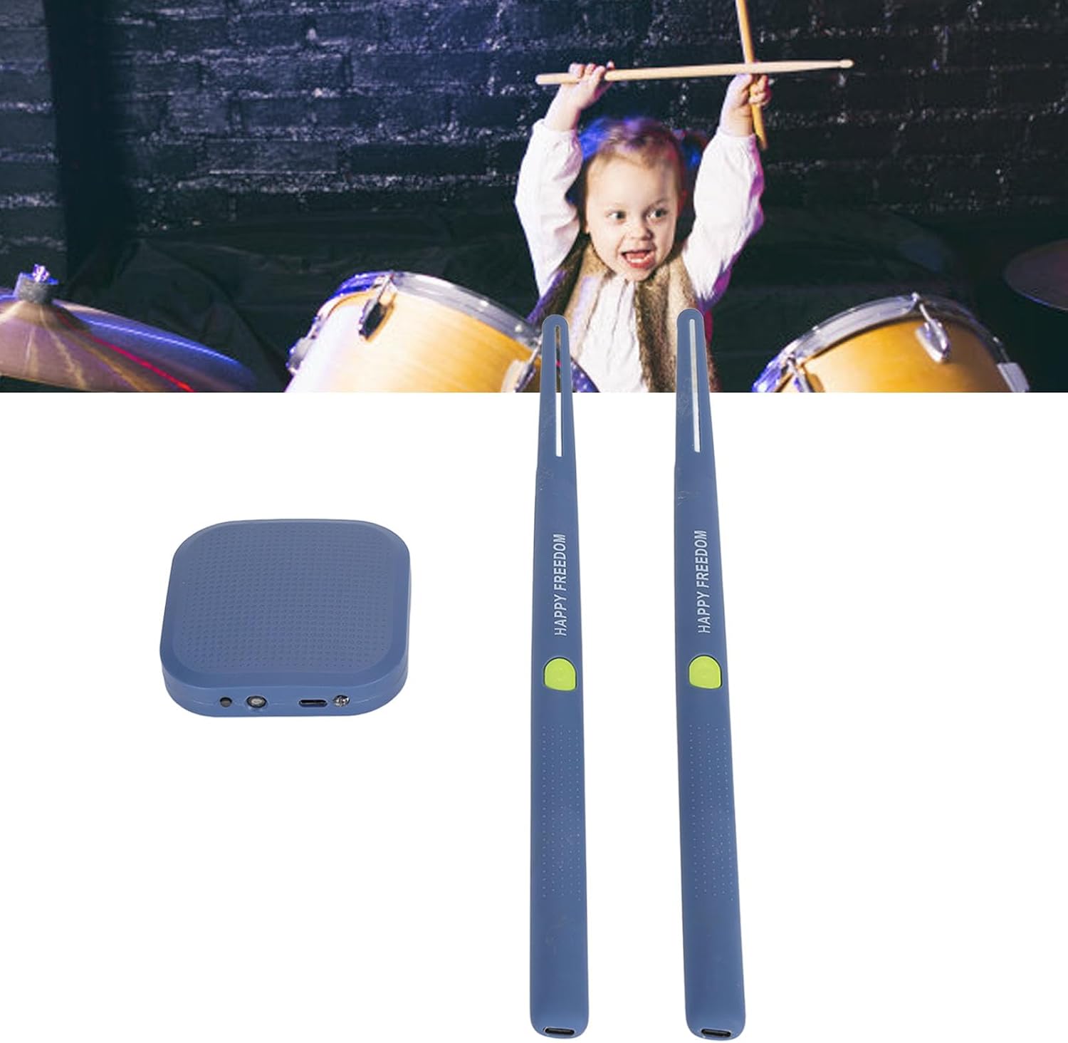 Air Drum Sticks Motion Sensing Recognition Virtual Reality Electric Compact Drum Kit for Children Adults Beginners (Blue)