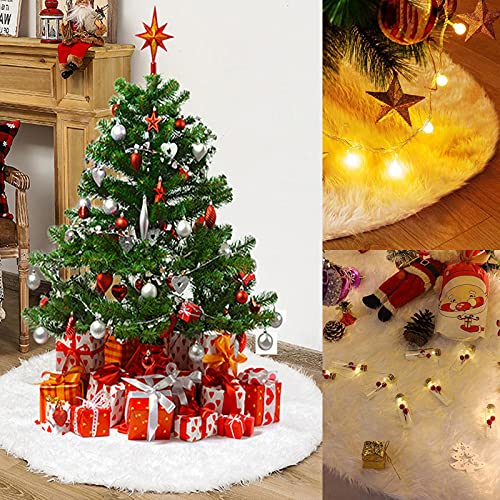 Qihonger Christmas Tree Skirt 48 Inches Snowy White Faux Fur Plush For Xmas Tree Skirt New Year Party Decorations Ornaments Round Mat Base Cover #TOP1