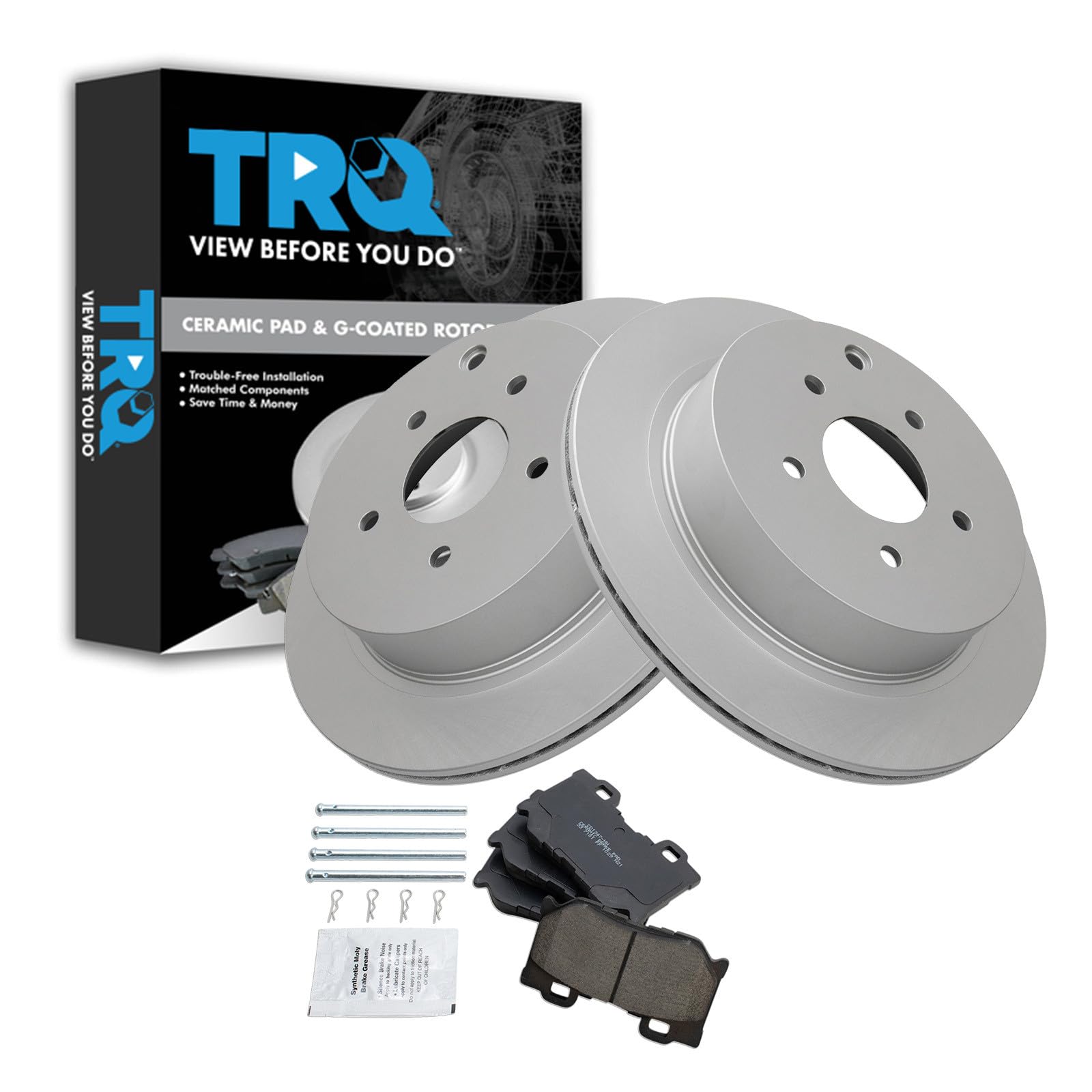 TRQ Rear Brake Pad and Rotor Set Ceramic G Coated Rotors Compatible with 2018 Infiniti Q50 2013 M37 M56 2015-2019 Q70L