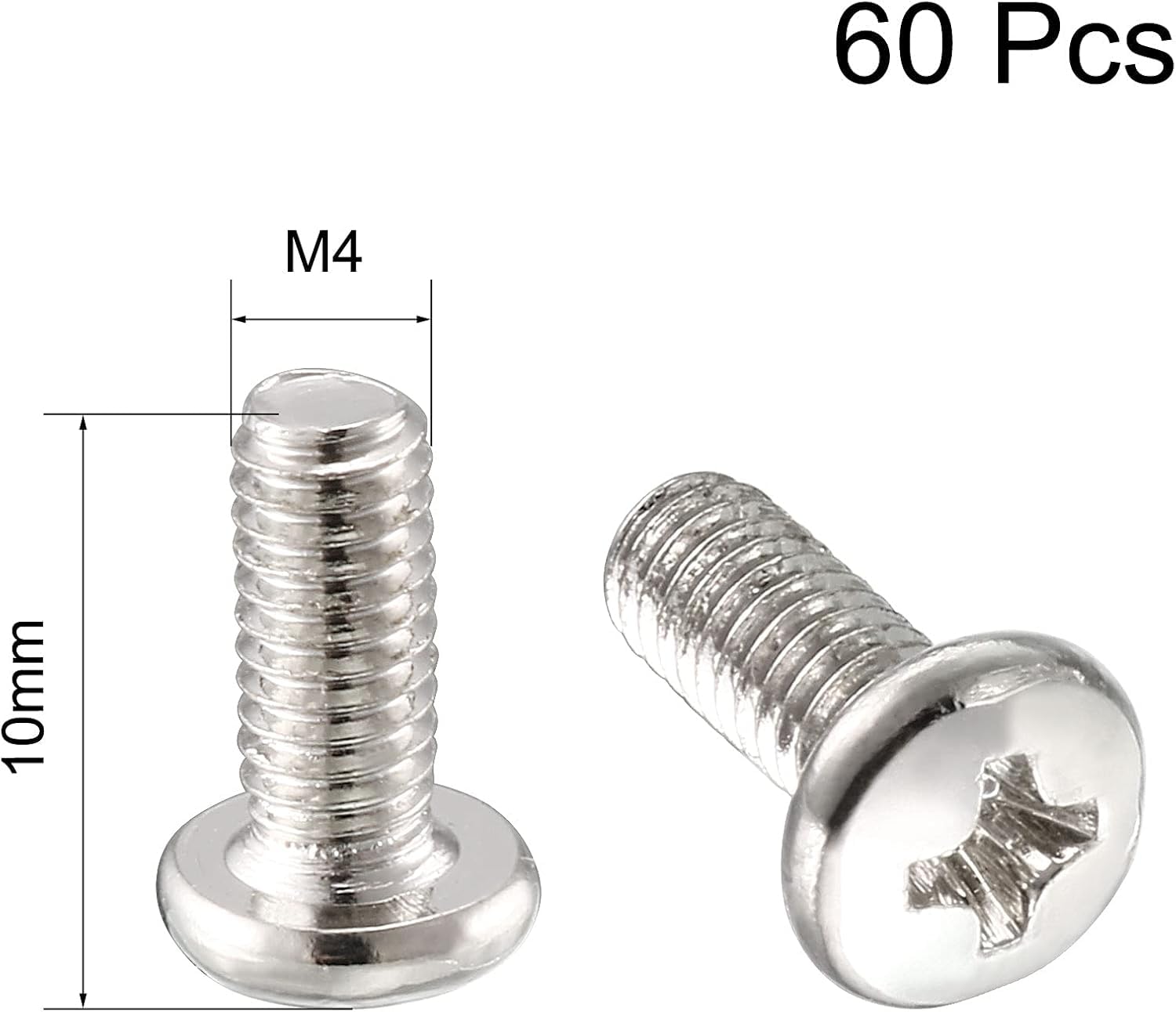 TOP-VIGOR 60Pcs Cross Pan Head Machine Screws, M4x10mm Phillips Round Head Screws Bolts for Machinery Furniture, Car - Image 2