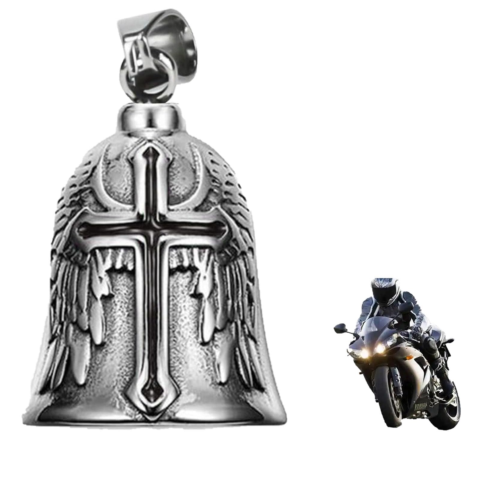HEYOMI Guardian Bell Motorrad Glöckchen, Edelstahl Motorrad Glocke Glücksbringer, Motorrad Schlüsselanhänger, Schutzglocke Engel Reitglocke, Motorradglocke Schlüsselanhänger für Segne Den Frieden