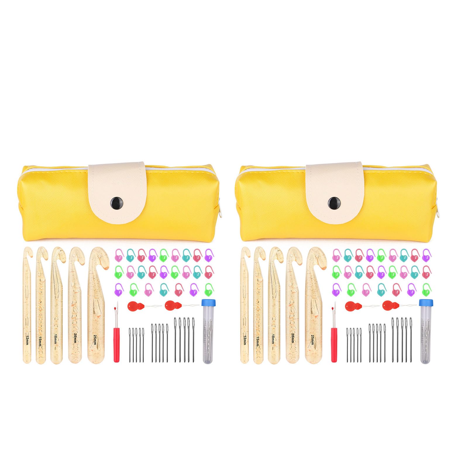 sodeber 100Pcs Ergonomic Crochet Hook Big Eye Knitting Needle Knitting Marker Threader Set with Case for Beginner Crocheting Large Size Crochet Hooks