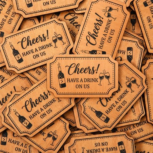 Image of Marsui 100 Pcs Wooden Drink Tokens Bulk for Wedding Personalised Drink Tickets Poker Chips for Guest Wedding Favours Beverage Birthday Parties Bar Table Decoration Supplies (Rectangular Shape)