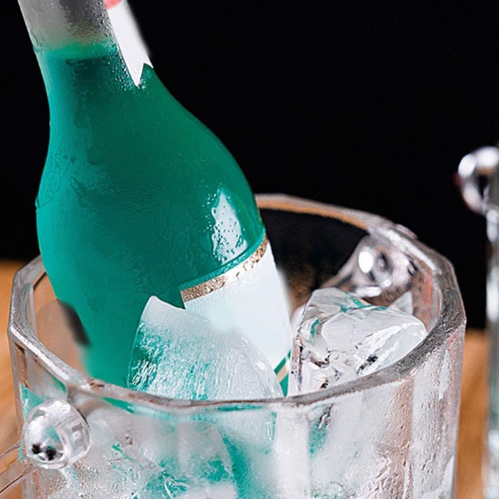 Cubitera Botella Vino Cubo de Hielo de Vidrio Transparente fácil de Transporte Mango de Bebida contenedor de Hielo multifunción para el Vino de champán Las Herramientas de Bar