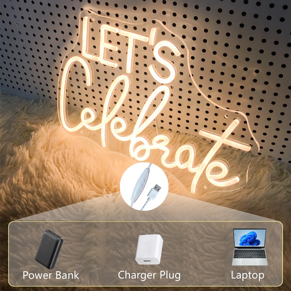 Let's Celebrate Neonschild, warmweiße LED-Neonlichter für Wanddekoration, USB-betriebene Neonschilder für Wohnzimmer, Esszimmer, Thanksgiving und Party-Dekorationen (38,1 x 26,9 cm)