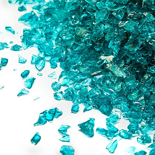 Twinkling High Luster Fire Glass Gravel Stone Glitter,Broken Glass,Fire Gems Chips,Crushed Glass For Fire Pit Crafts Resin Art Aquarium Garden Decoration,3-6Mm,1-Pound Jar (Turquoise) #TOP3
