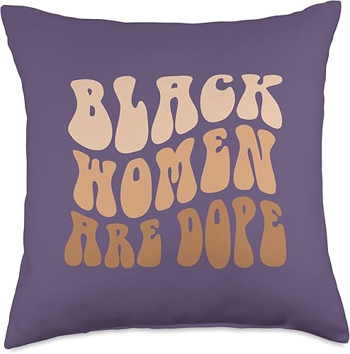 Miniatura 4 de African American Educated Elevated Pride Groovy Black Women are DOPE Melanated Brown Skin Girl Throw Pillow 16x16 Multicolor
