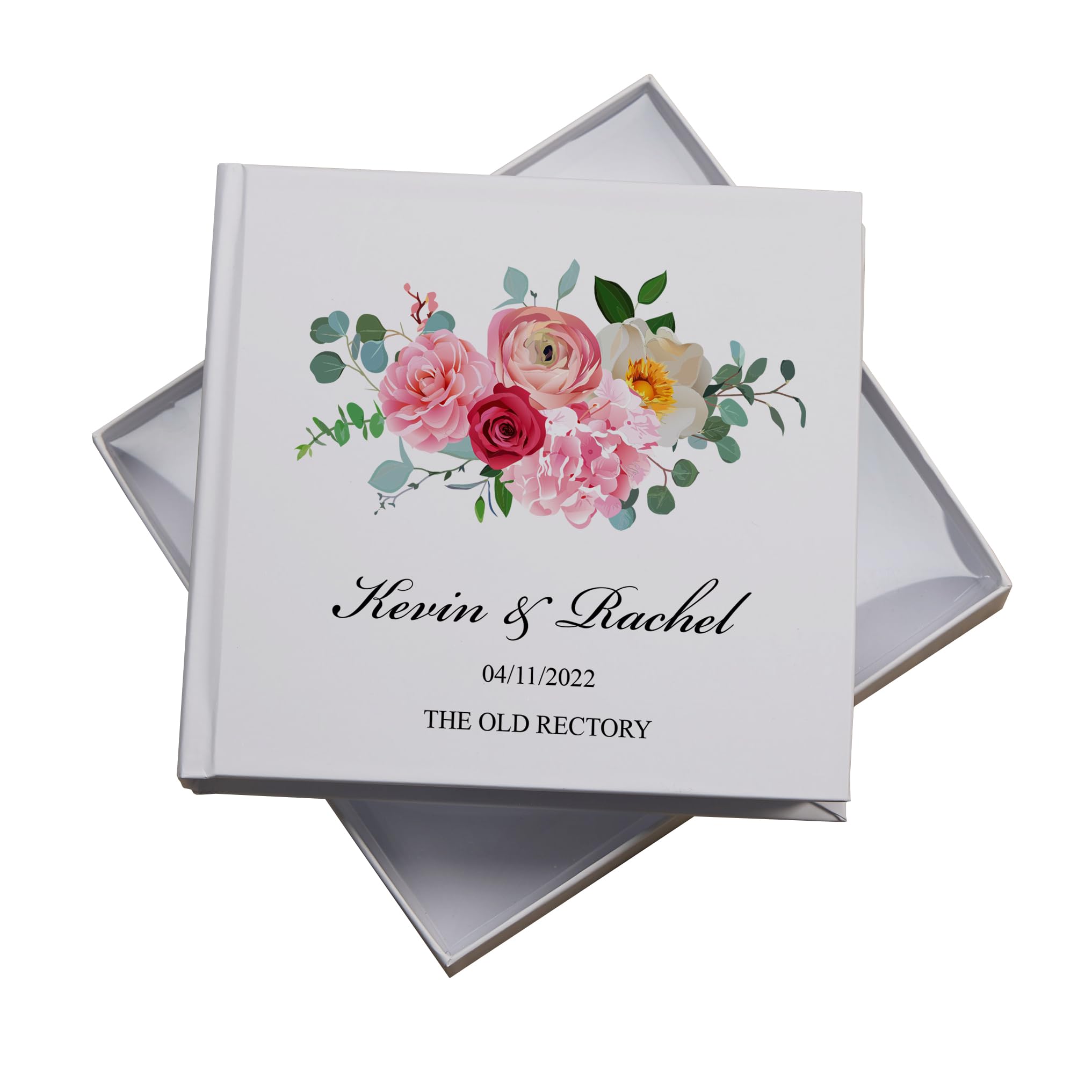 Ukgiftstoreonline White Personalised Pink Flower Wedding Photo Album