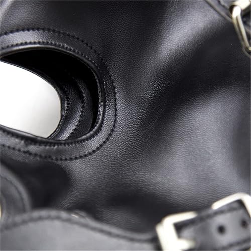 Miniatura 7 de Máscaras con cordones ahuecados para la boca, máscaras de cuero suave con capucha para la cabeza con los ojos vendados para cosplay.