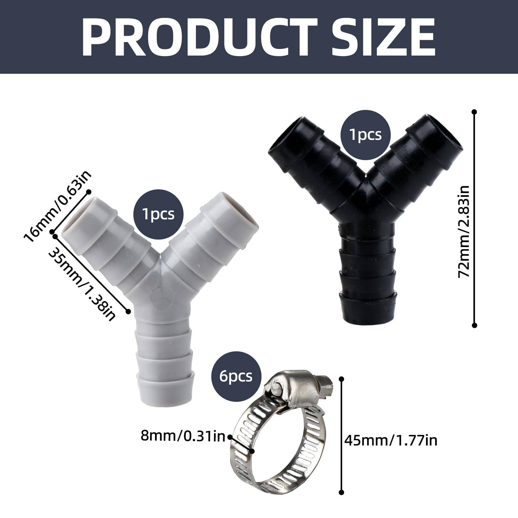 Set di 2 Raccordo a Y a 2 vie per Tubi, Adattatore di scarico per lavastoviglie e lavatrice, Include 6 Fascette Stringitubo, Resistente al Calore e ai Prodotti Chimici, Adatto a Tubi