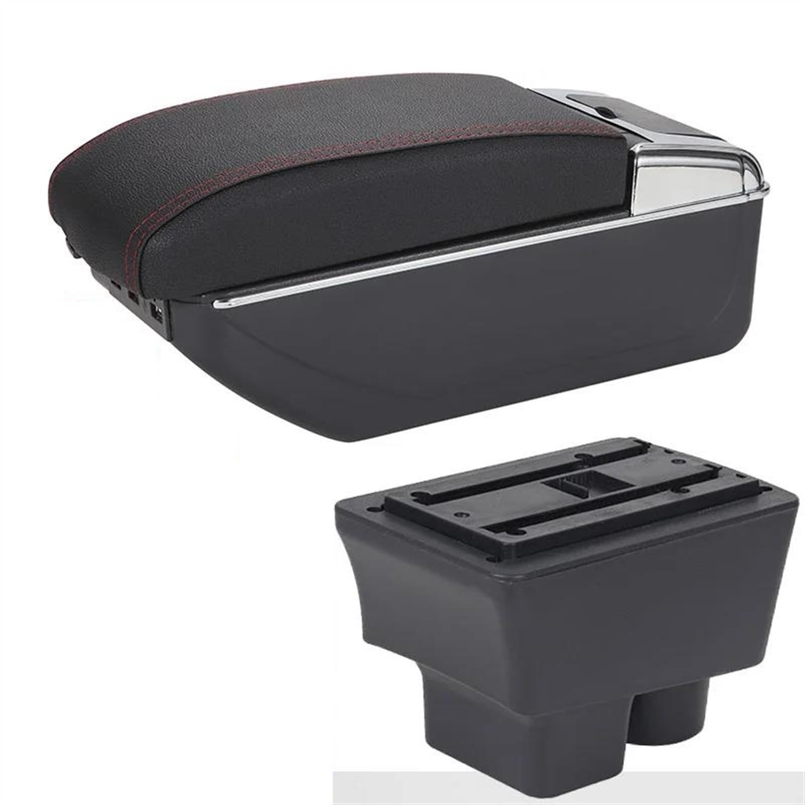 NOHEEU Car Armrest Box Retrofit Parts Storage Interior Accessories For Fabia II 2 2008-2014(B1 Black red 7USB)