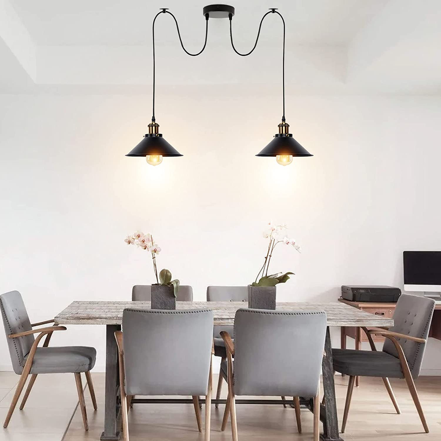 Spinnen-Pendelleuchte Mit 2 Lampenschirmen – Industrie-Design, Höhenverstellbar, E27-Fassung, Chrom