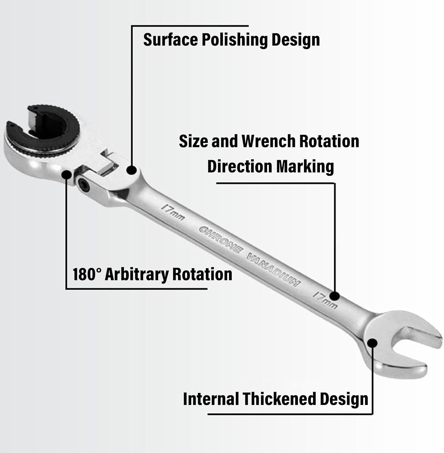 Fafeicy 5PCS Ratcheting Wrench Set, Dual End Open and Flexible Head Design with 5 Swing Arc, for Brake Fuel and AC Line Nuts 10mm 11mm 13mm 14mm 17mm