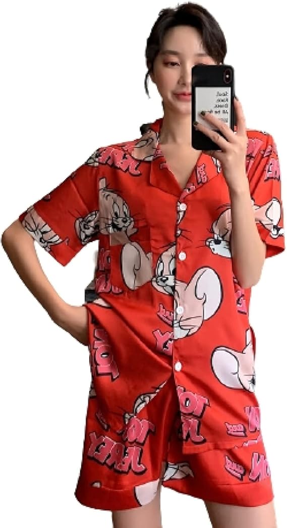 Amazon 部屋着 上下 セット 前開き パジャマ レディース 夏 トムとジェリー アニメキャラクター ルームウェア 可愛い プレゼント パジャマ ルームウェアセット 通販