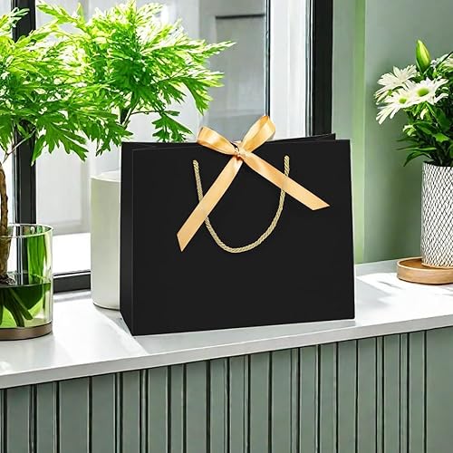 Miniatura 4 de 6 bolsas de regalo negras de 12.6 pulgadas con asas de cinta de color a juego para cumpleaños, boda, vacaciones, fiesta de nacimiento