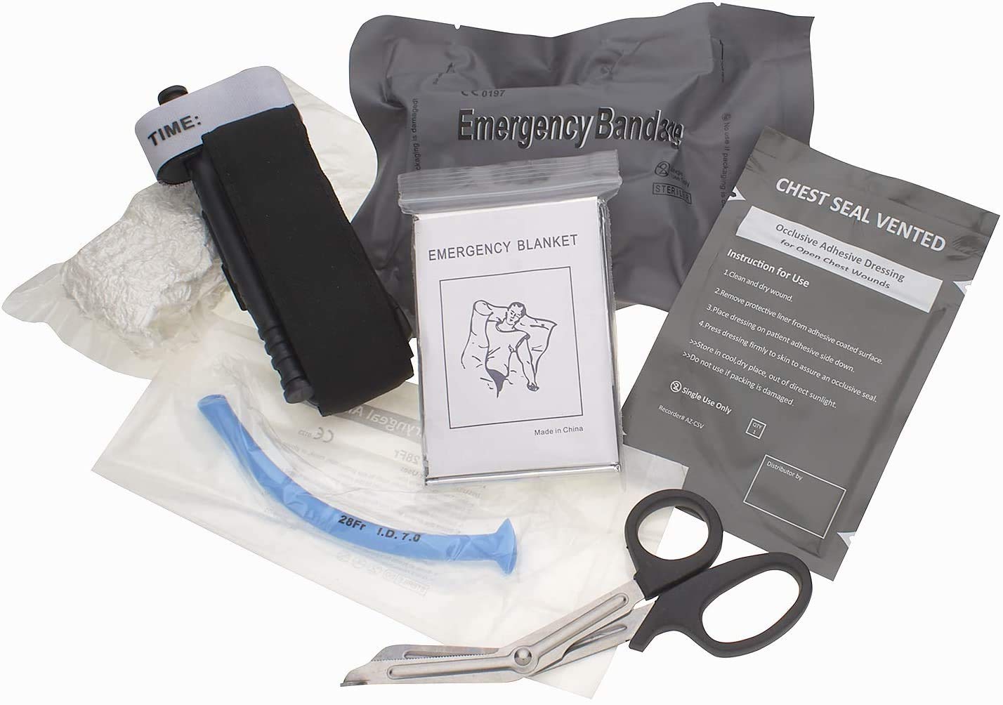 ASA Techmed Medical Pack -Includes Medical GEN 4 Tourniquet, Trauma Shears, Trauma Bandage, Compressed Gauze, Emergency Blanket. First Aid Tactical Black : Industrial & Scientific