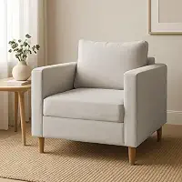 Poltrona Para Sala de Estar Cadeira Estofada Grande Moderna Luxo Consultório Escritório Recepção (Linho Bege)