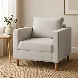 Poltrona Para Sala de Estar Cadeira Estofada Grande Moderna Luxo Consultório Escritório Recepção (Linho Bege)