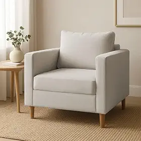 Poltrona Para Sala de Estar Cadeira Estofada Grande Moderna Luxo Consultório Escritório Recepção (Linho Bege)