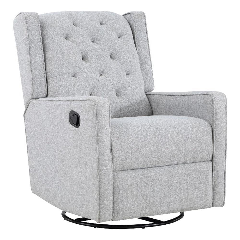 Pemberly Row Wood Fabric Tufted Gliding Swivel Recliner in Brushed Tweed