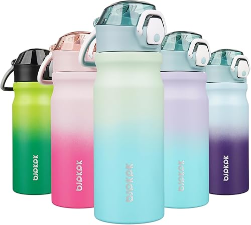 Miniatura 14 de BJPKPK Botella de Agua Aislada de 18 oz con Pajita de Acero Inoxidable de Doble Pared Botellas de Agua Libres de BPA a Prueba de Fugas Termo con